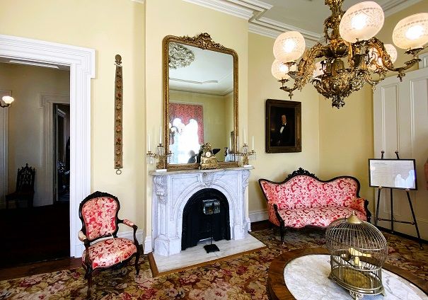 Fireplace and Chandelier in Magnolia Hall, Natchez