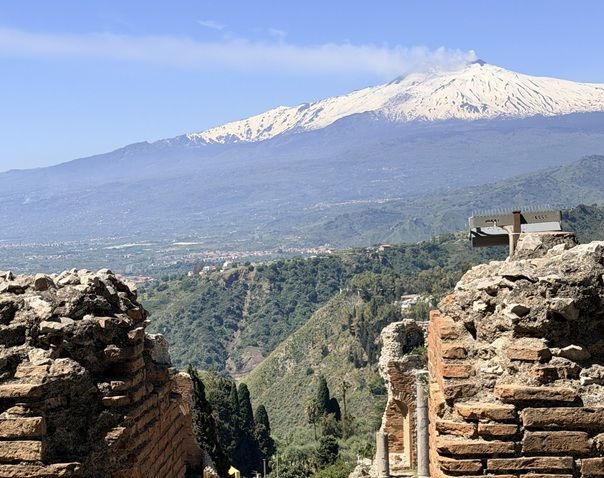 Views of Mount Etna from Ancient (Greek) Theatre of Taormina, Sicily